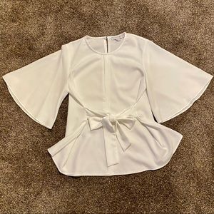 FAVLUX White Flowy Blouse with Keyhole Detail and Bell Sleeves